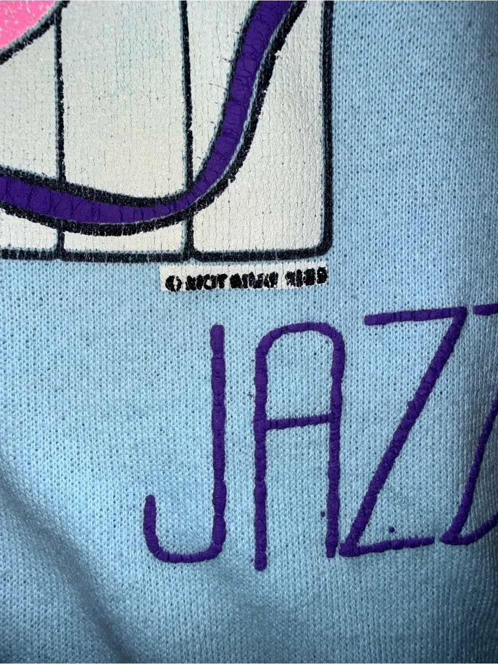 VTG 80s Hanes New Orleans Jazz Sweatshirt S USA Baby Blue Mardi Gras Piano Mask